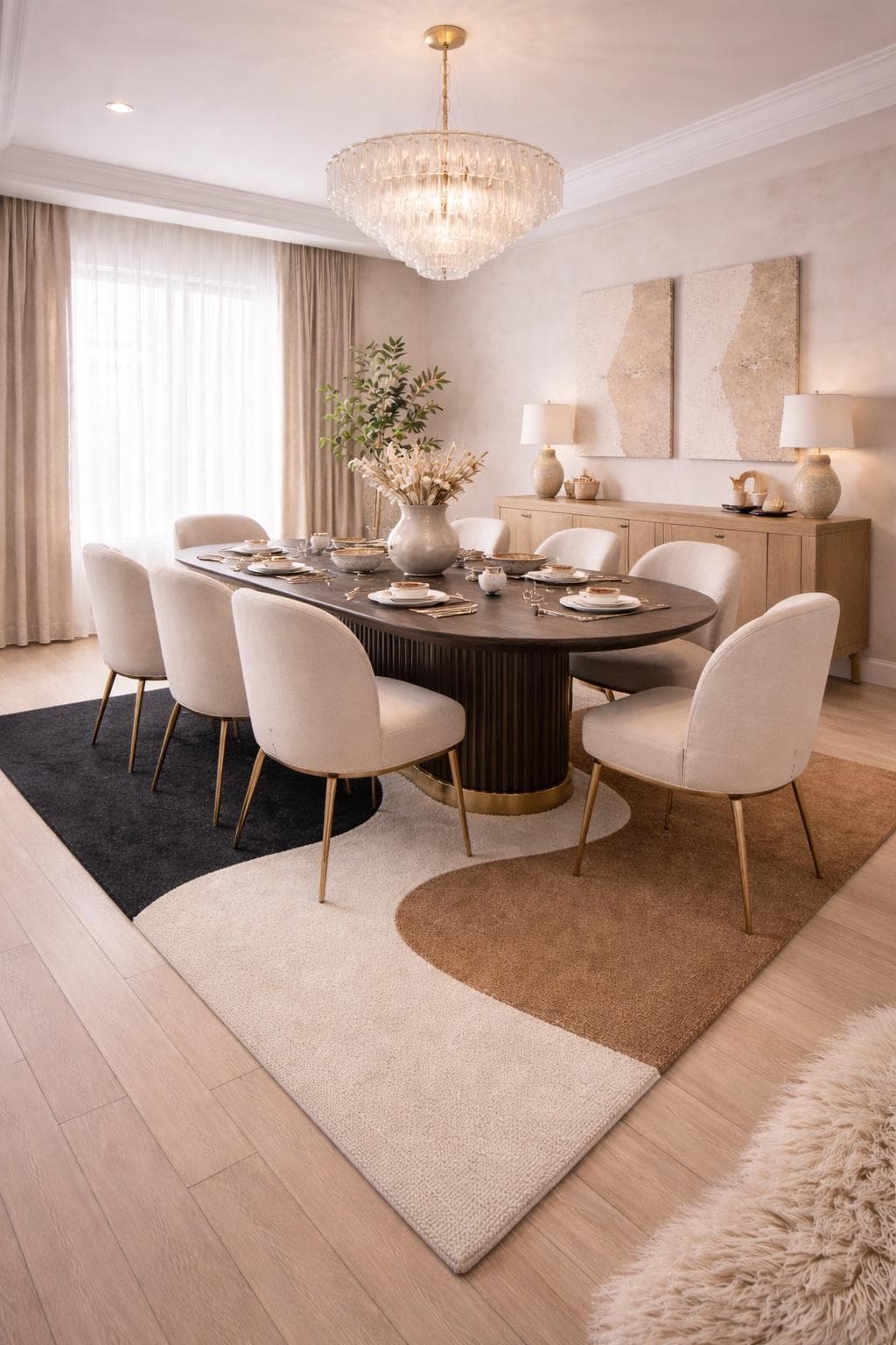 Modern Abstract Area Rug, Neutral Beige Black Brown Geometric Carpet, Luxury Living Room Rug - image 4