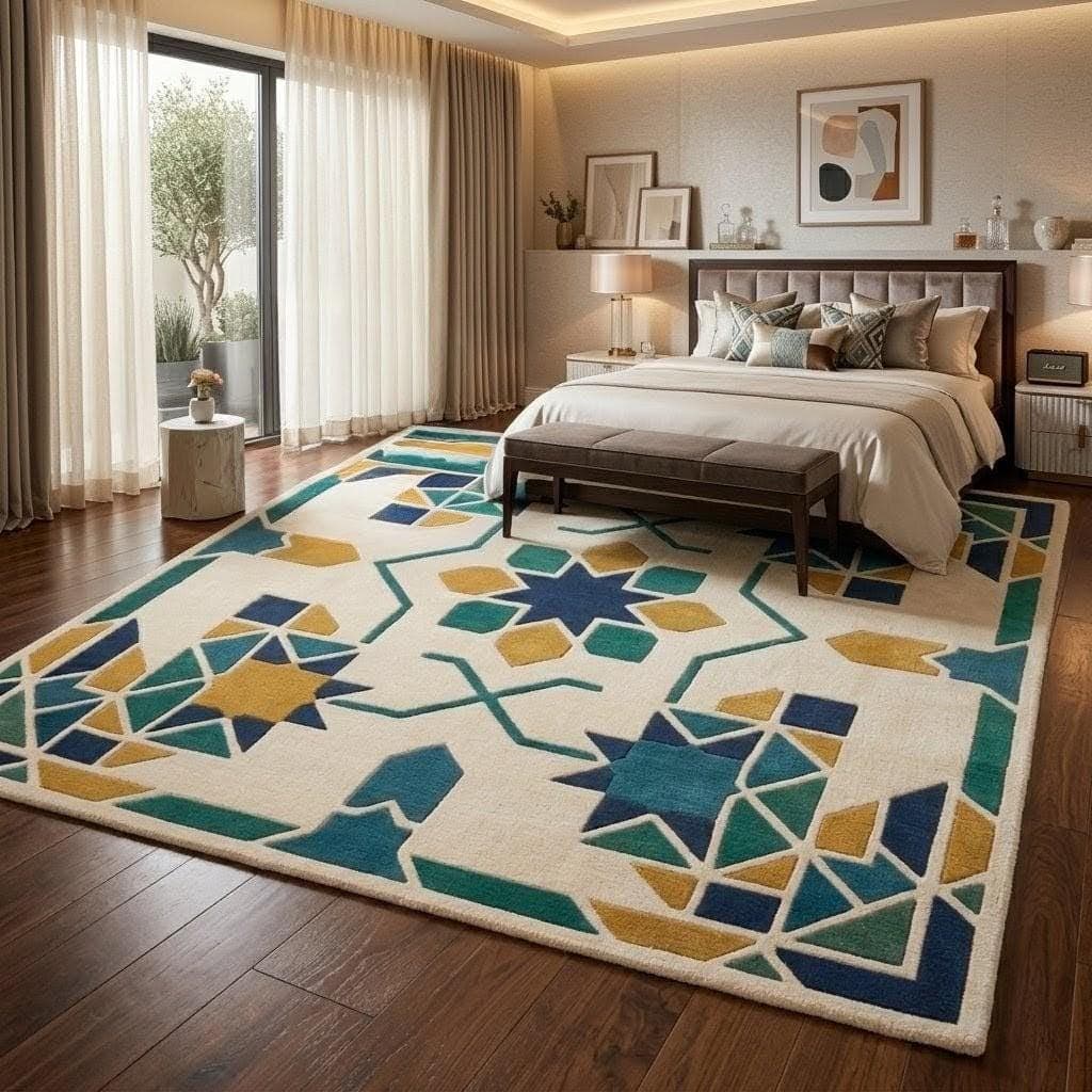 Geometric Moroccan Style Area Rug, Boho Abstract Living Room Carpet - image 5