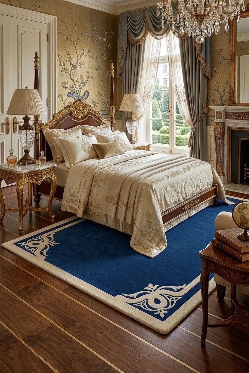 Navy Blue Modern Minimalist Rug, Decorative Border Bedroom Carpet, Luxury Home Decor - image 4