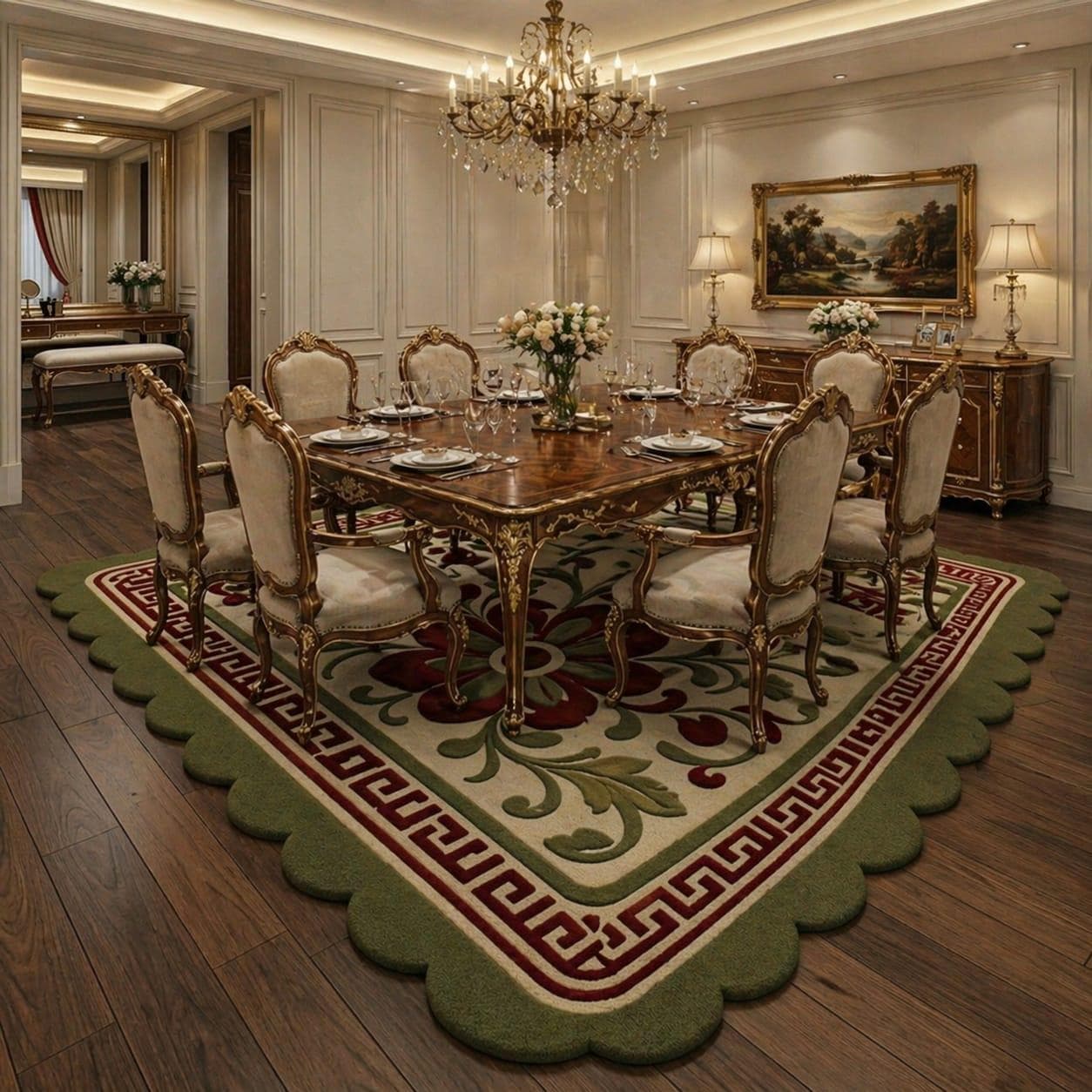 Hand Tufted Floral Area Rug, Classic Vintage Living Room Carpet, Green Red Designer Decor - image 4