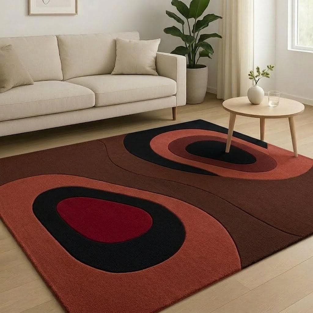 Modern Abstract Geometric Area Rug, Red Black Contemporary Living Room Carpet