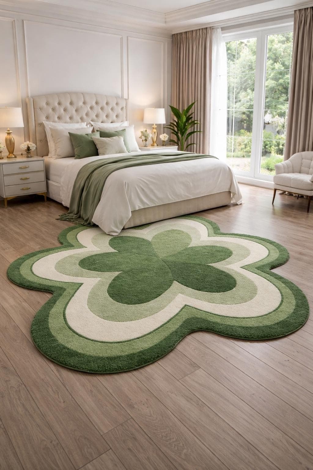 Green Flower Shaped Rug, Botanical Tufted Carpet, Irregular Floral Area Rug - image 5