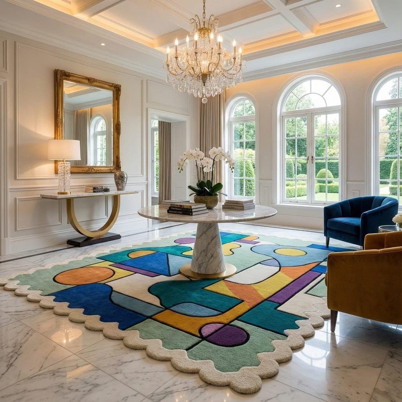 Abstract Geometric Tufted Rug, Colorful Modern Living Room Statement Carpet - image 4