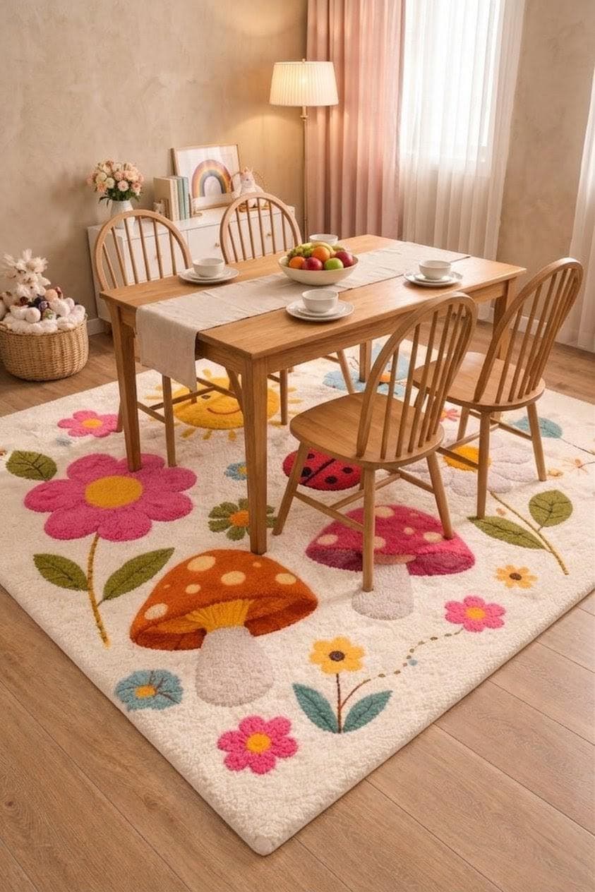 Floral Mushroom Rug, Soft Tufted Carpet for Nursery Playroom, Kids Room Decor - image 5