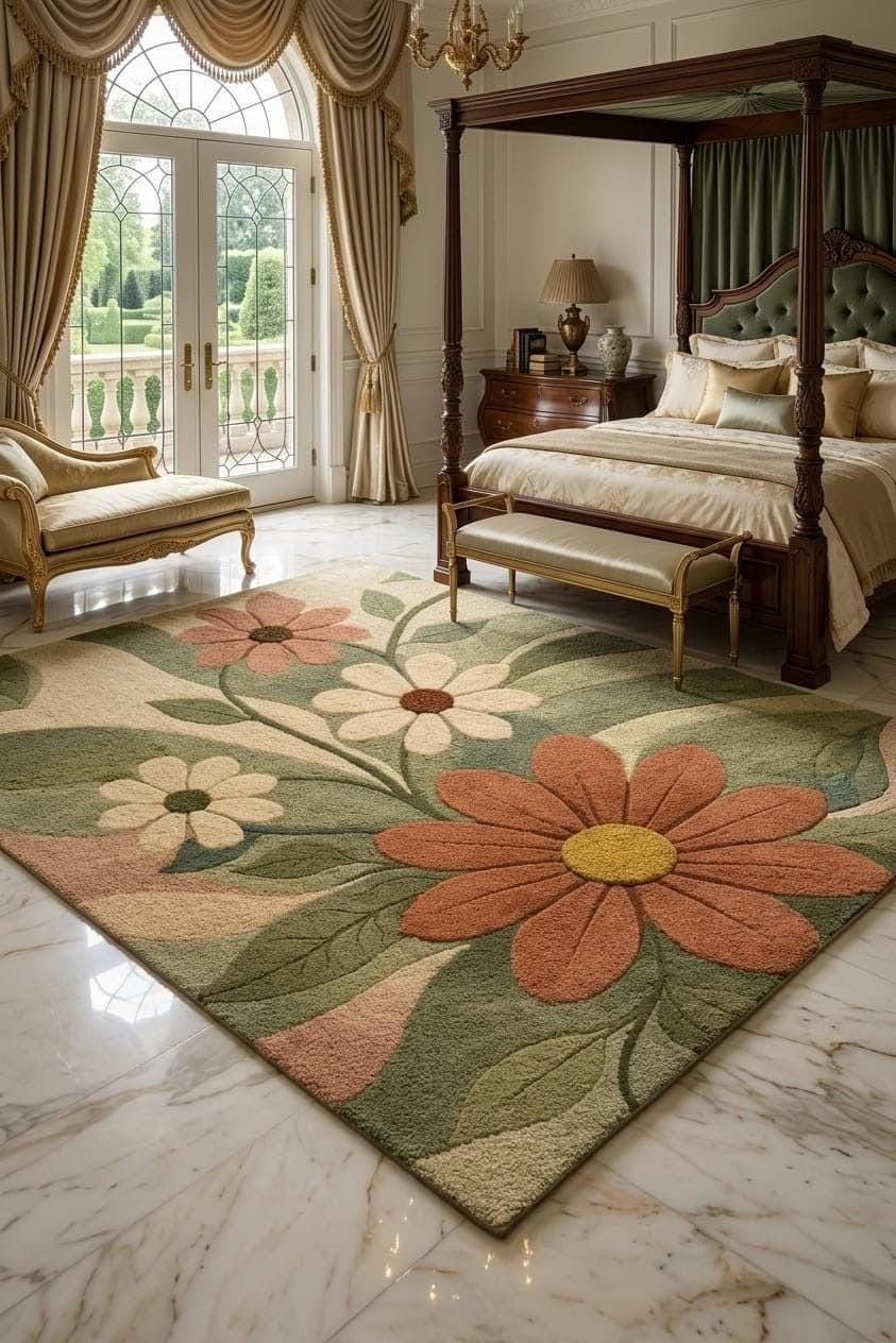 Handmade Tufted Floral Area Rug, Botanical Living Room Carpet, Soft Pastel Flowers - image 5