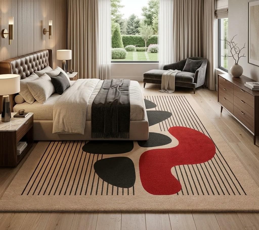 Modern Abstract Area Rug, Red Black Geometric Carpet, Contemporary Living Room Floor Carpet - image 3