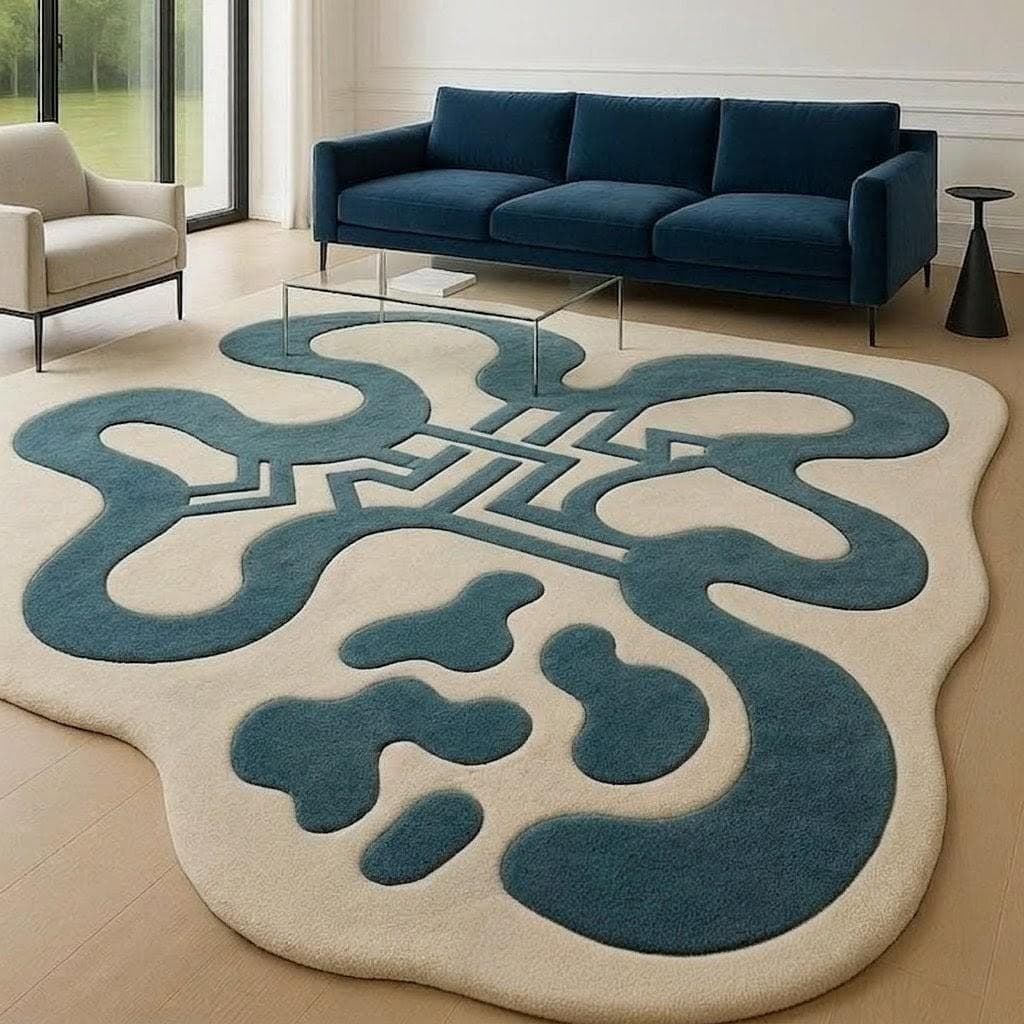 Modern Abstract Irregular Area Rug, Designer Statement Floor Carpet