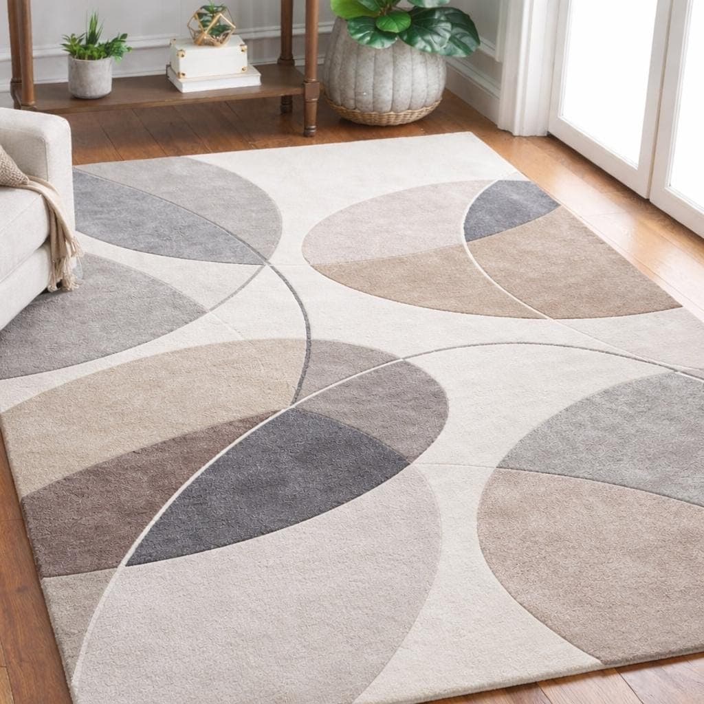 Modern Abstract Area Rug: Neutral Geometric Carpet for Living Room