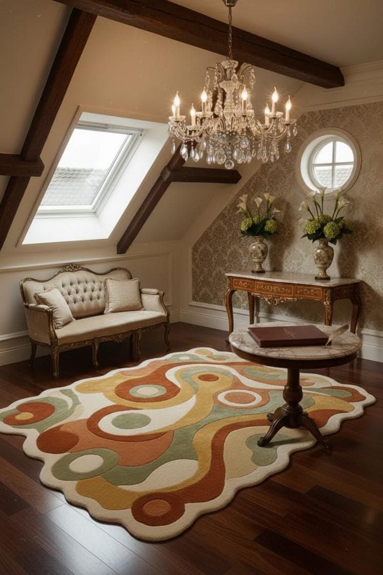Abstract Organic Shape Rug, Modern Retro Wavy Carpet, Hand Tufted Living Room Decor