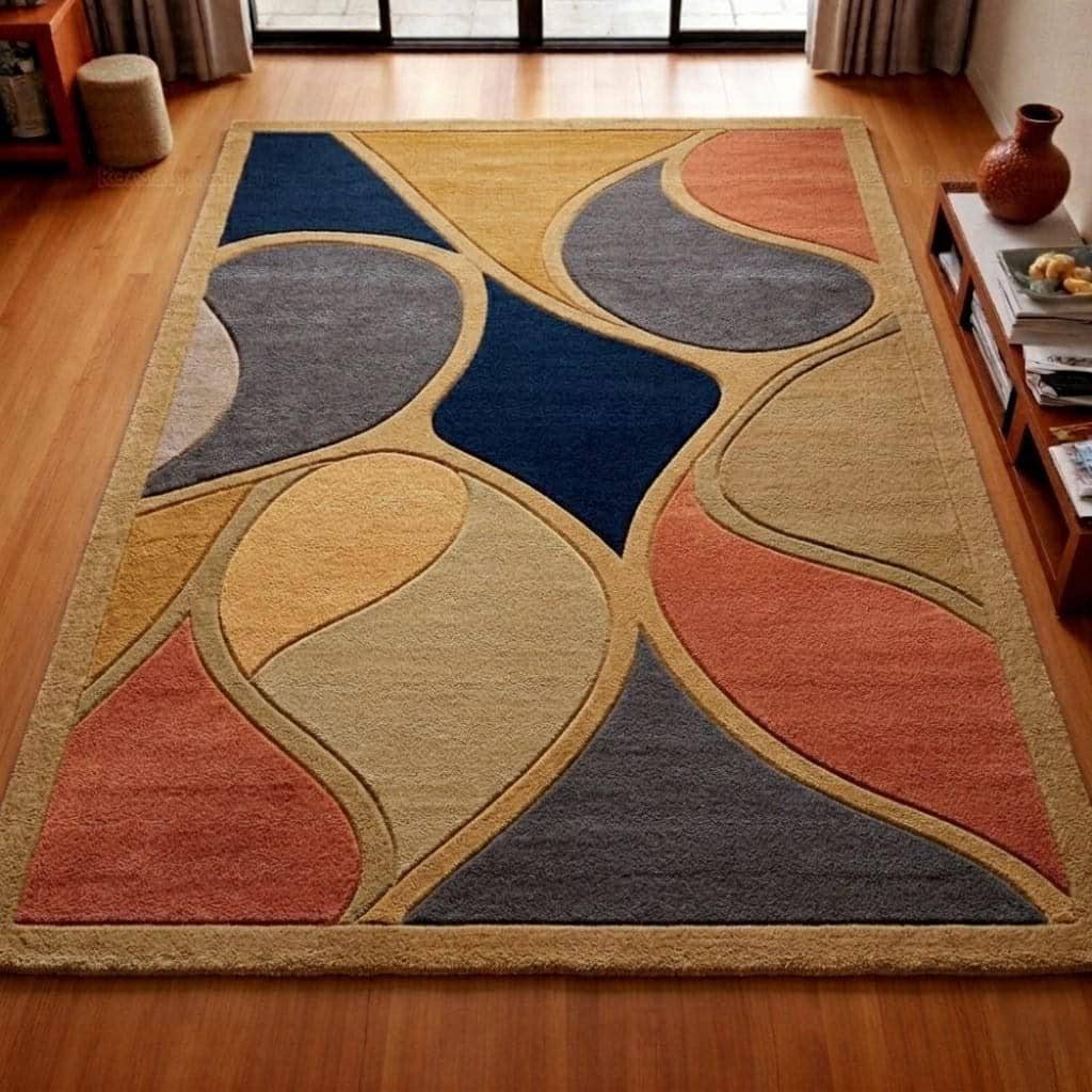 Abstract Geometric Area Rug, Multicolor Plush Living Room Carpet