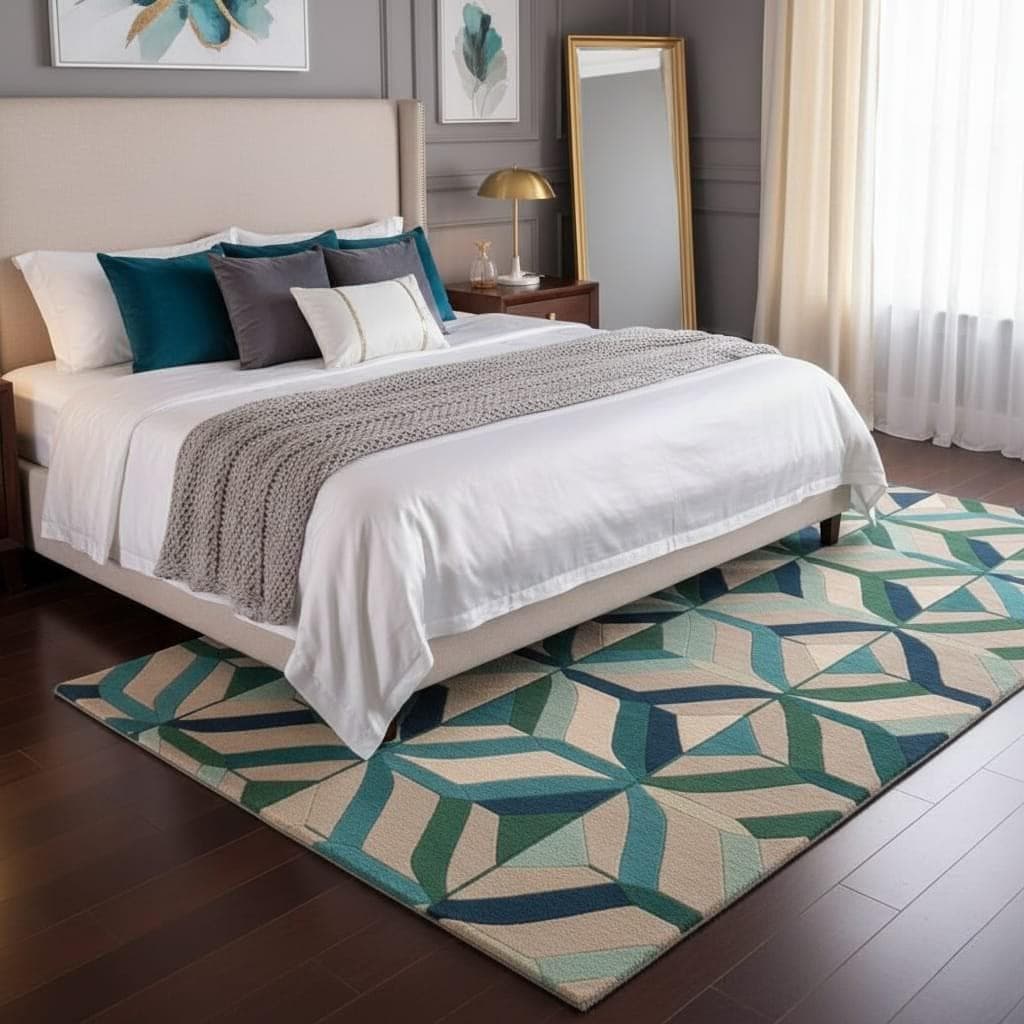 Modern Geometric Area Rug, Blue Green Abstract Scandinavian Carpet - image 4