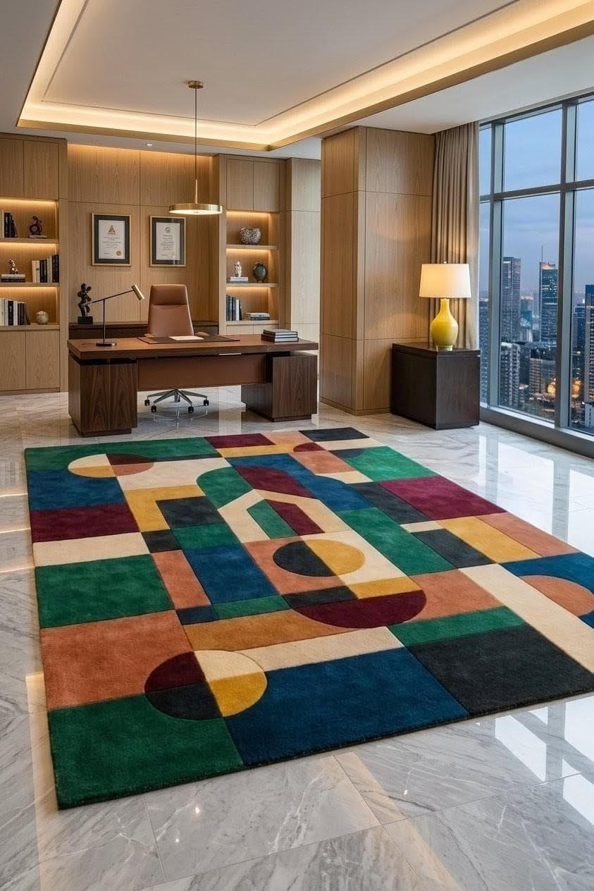 Colorful Geometric Area Rug, Modern Abstract Living Room Carpet, Boho Artistic Floor Rug - image 3