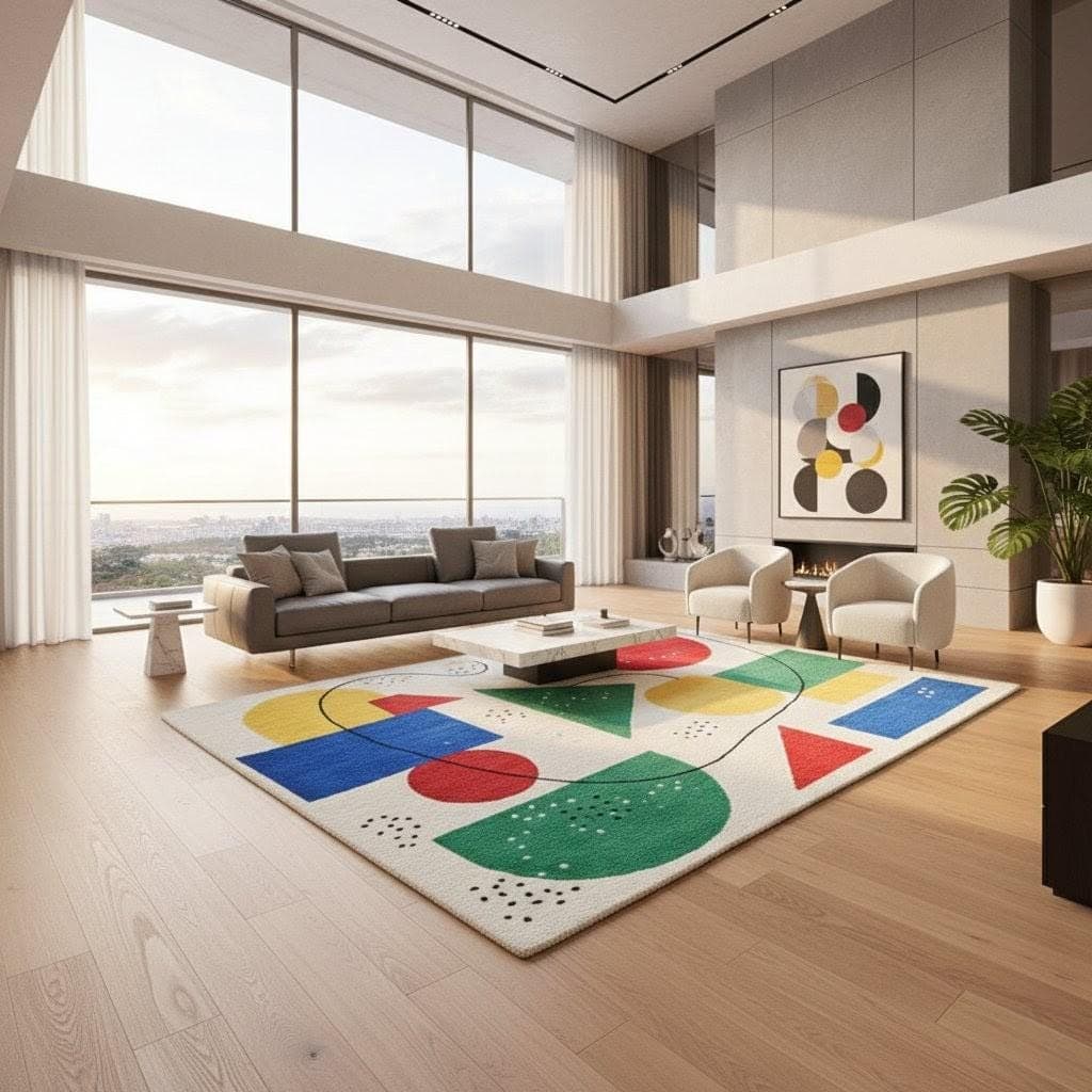 Colorful Geometric Bauhaus Area Rug, Modern Abstract Living Room Carpet - image 5