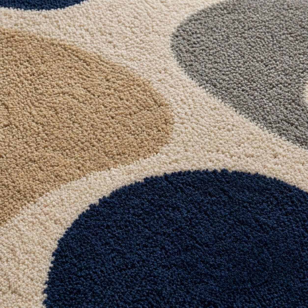 Abstract Irregular Shape Rug, Navy Beige Plush Living Room Carpet, Contemporary Floor Decor - image 3