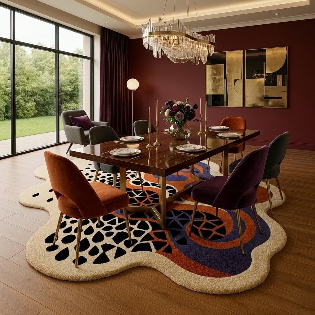 Abstract Irregular Shape Rug, Modern Artistic Floor Decor, Designer Living Room Carpet - image 5