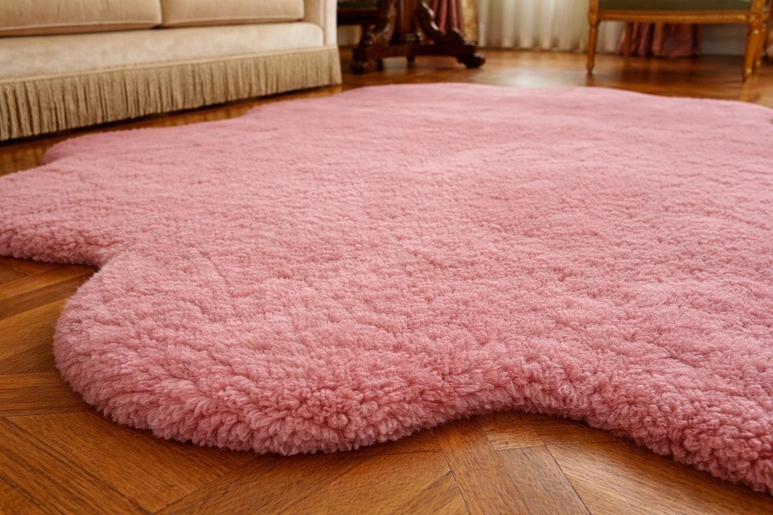 Pink Irregular Plush Rug, Soft Abstract Bedroom Carpet, Cozy Modern Floor Decor - image 3