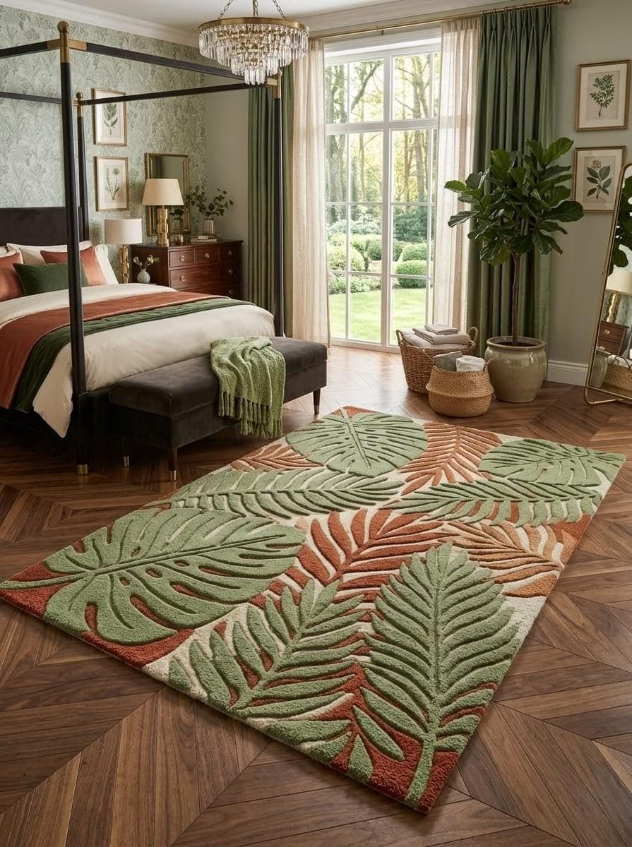 Botanical Leaf Tufted Carpet, Green Terracotta Modern Area Rug - image 5