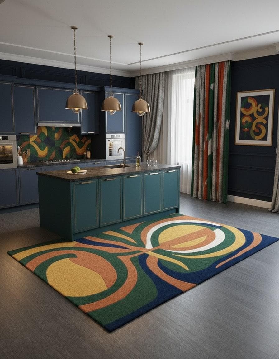 Modern Abstract Geometric Area Rug, Mid Century Carpet, Colorful Living Room Floor Rug