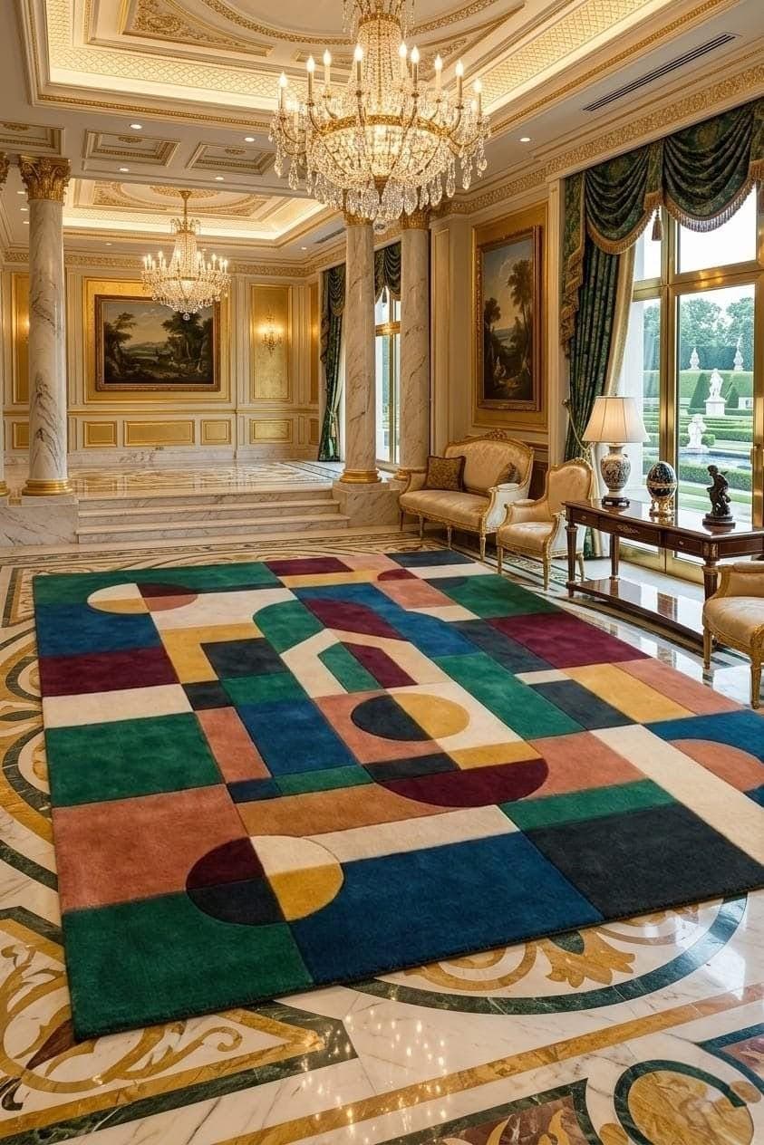 Colorful Geometric Area Rug, Modern Abstract Living Room Carpet, Boho Artistic Floor Rug - image 5