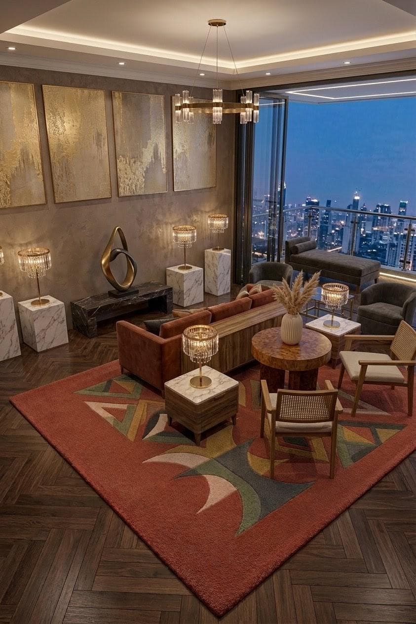 Hand Tufted Geometric Wool Rug, Abstract Mid Century Boho Carpet - image 4