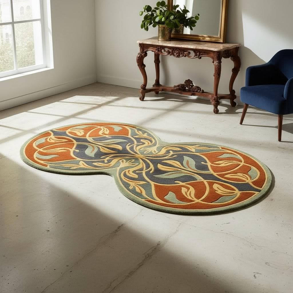 Hand-Tufted Peanut Rug: Art Nouveau Botanical Figure-Eight Area Mat - image 4