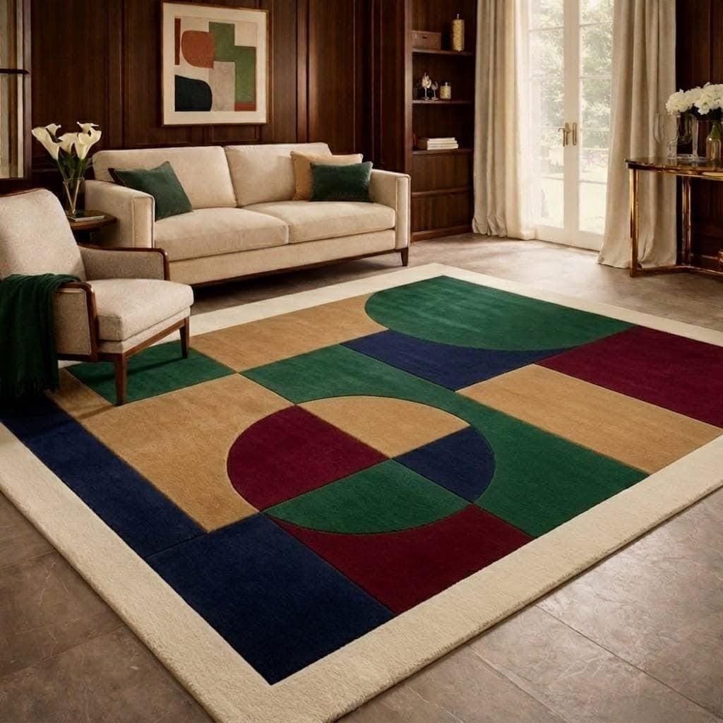 Luxury Geometric Area Rug, Modern Abstract Color Block Carpet, Designer Living Room Home - image 5
