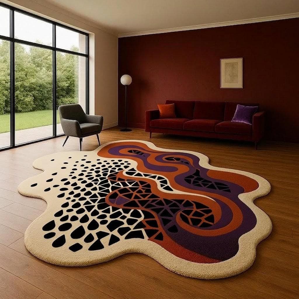 Abstract Irregular Shape Rug, Modern Artistic Floor Decor, Designer Living Room Carpet