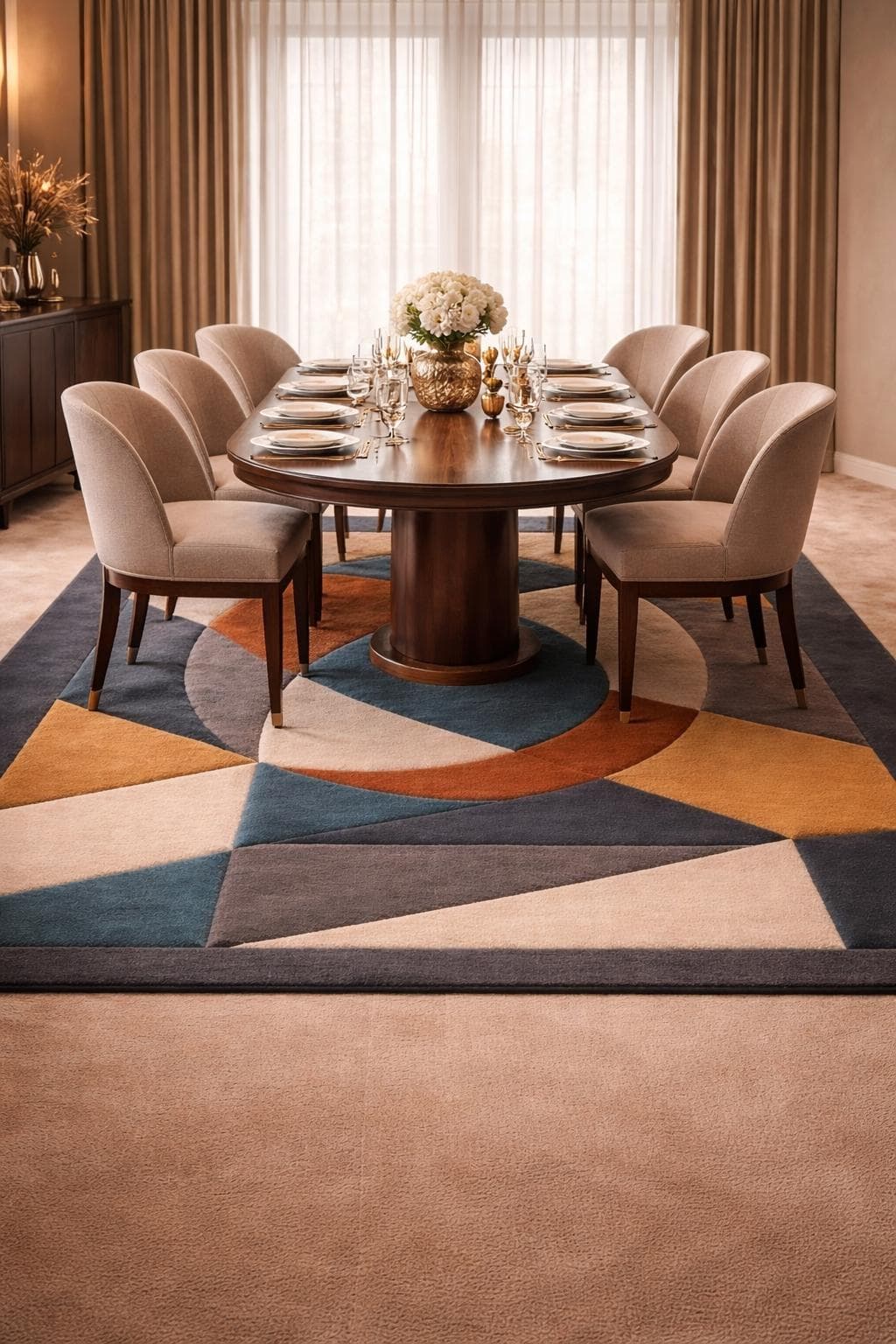 Geometric Area Rug, Teal Rust Mustard Abstract Carpet, Boho Living Room Floor Rug - image 4