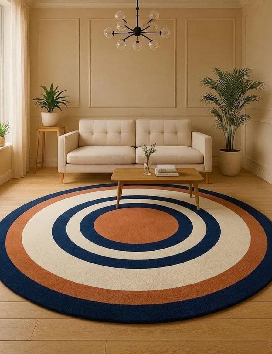 Hand-Knotted Wool Rug – Modern Bullseye Design, Navy Burnt Orange Cream Area Rug - image 4