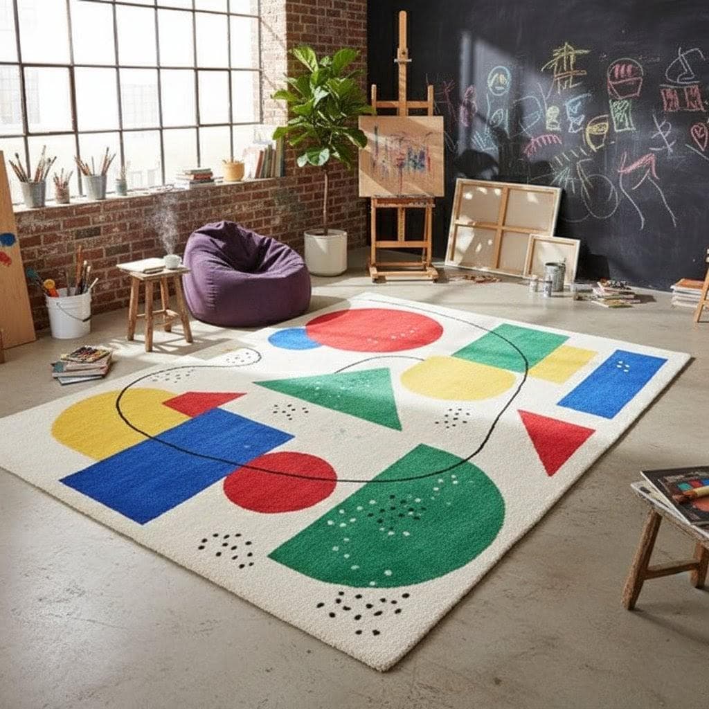 Colorful Geometric Bauhaus Area Rug, Modern Abstract Living Room Carpet - image 4