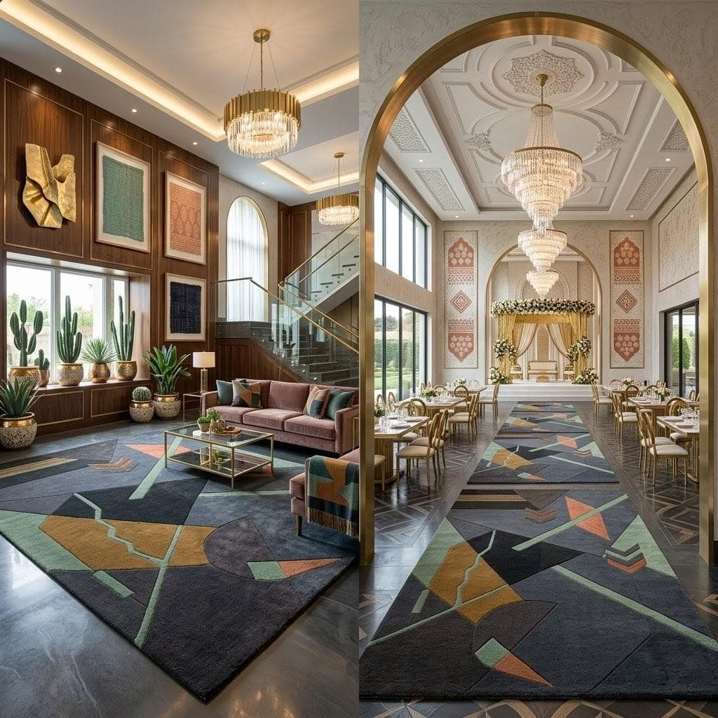 Geometric Wool Rug, Abstract Contemporary Hand Tufted Carpet, Luxury Living Room Floor Rug - image 3