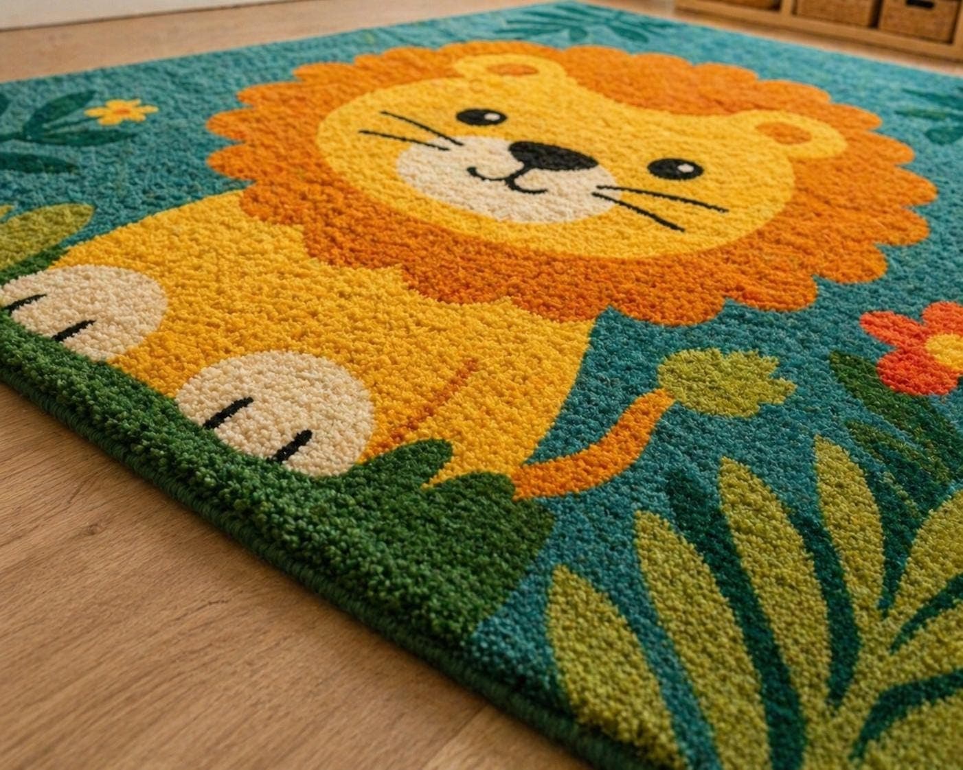 Lion Nursery Rug – Jungle Play Mat, Tropical Leaves, Boho Decor - image 4