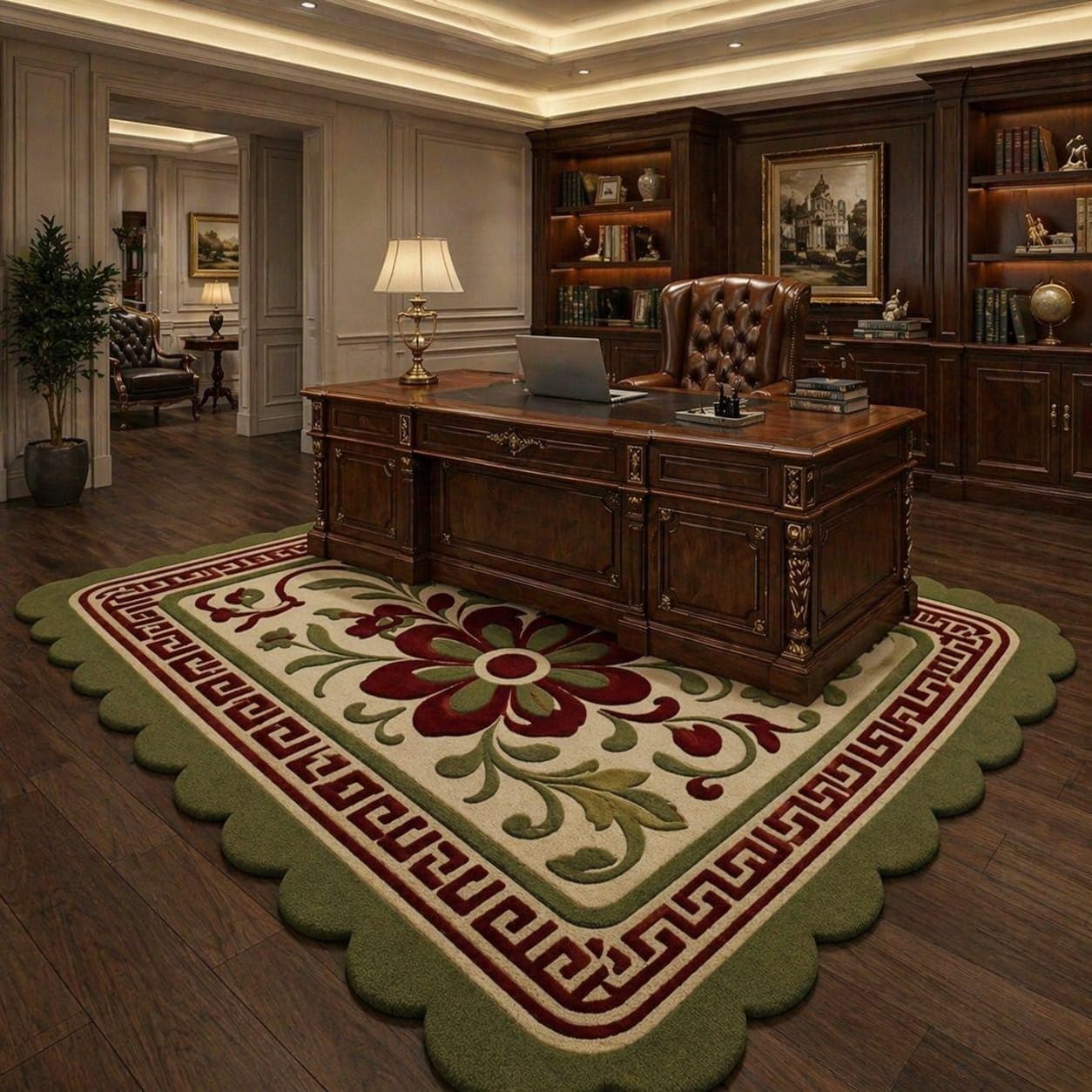 Hand Tufted Floral Area Rug, Classic Vintage Living Room Carpet, Green Red Designer Decor - image 5