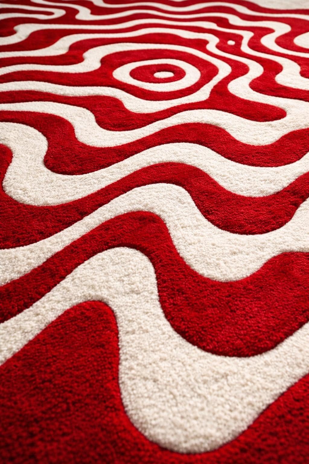 Abstract Red Wavy Area Rug, Irregular Modern Living Room Carpet - image 4