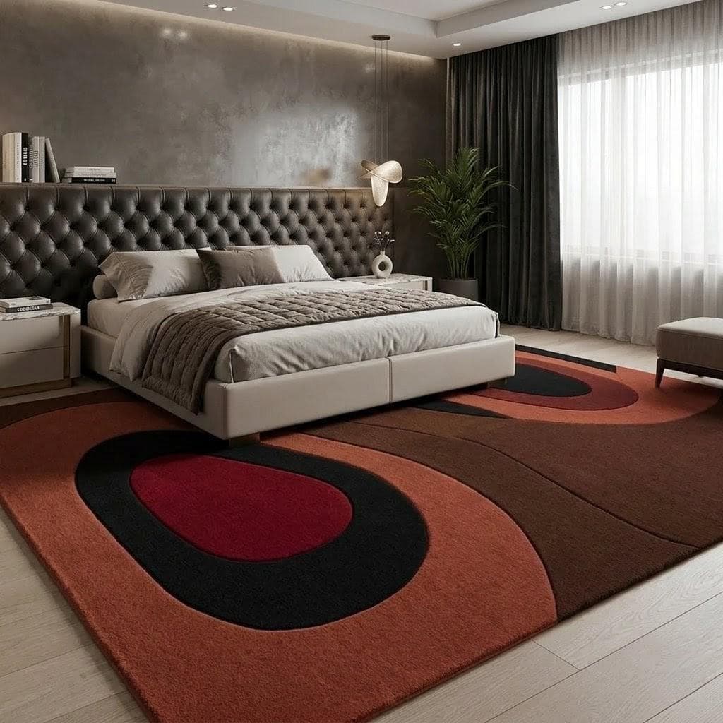Modern Abstract Geometric Area Rug, Red Black Contemporary Living Room Carpet - image 3