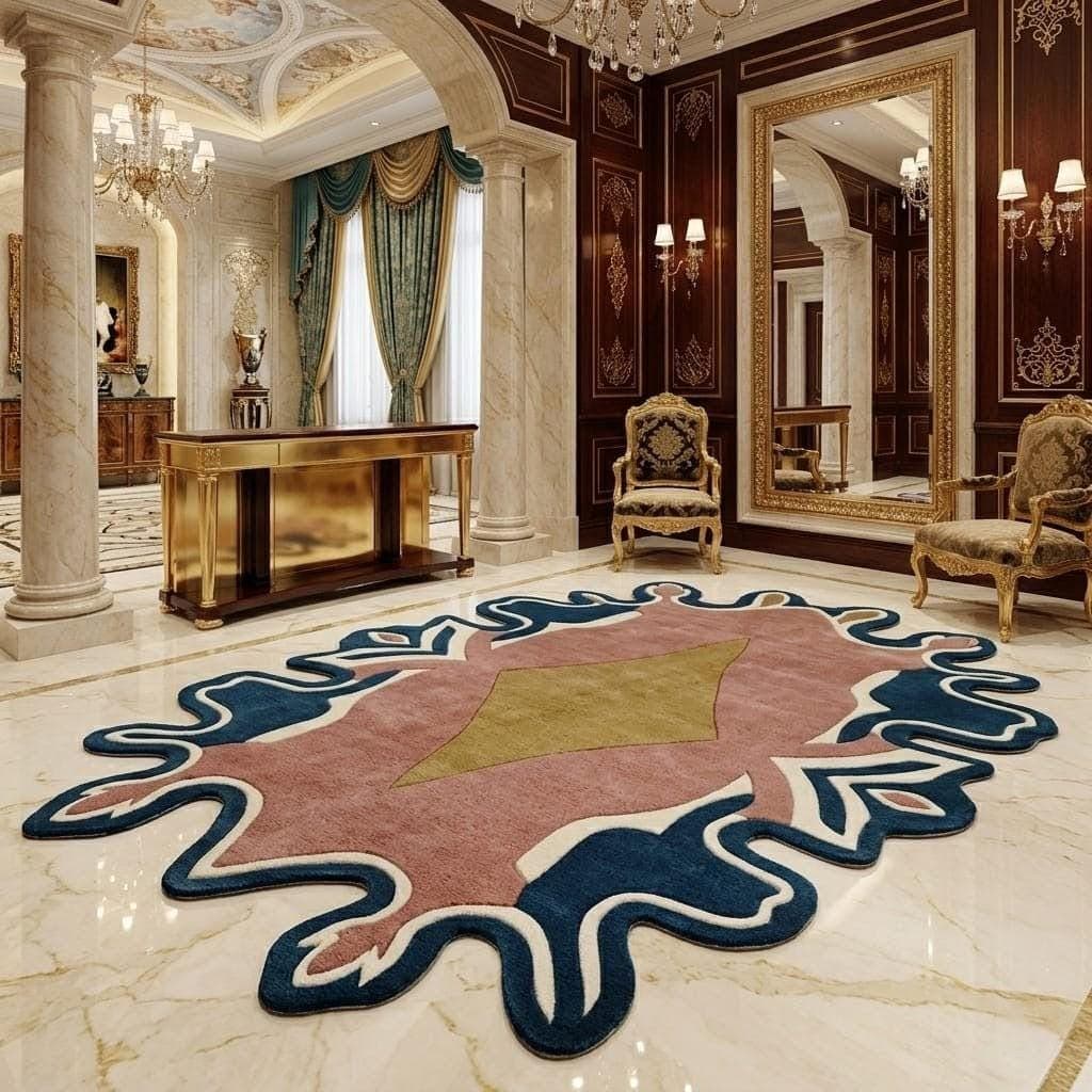 Luxury Abstract Irregular Shape Tufted Rug, Modern Designer Carpet