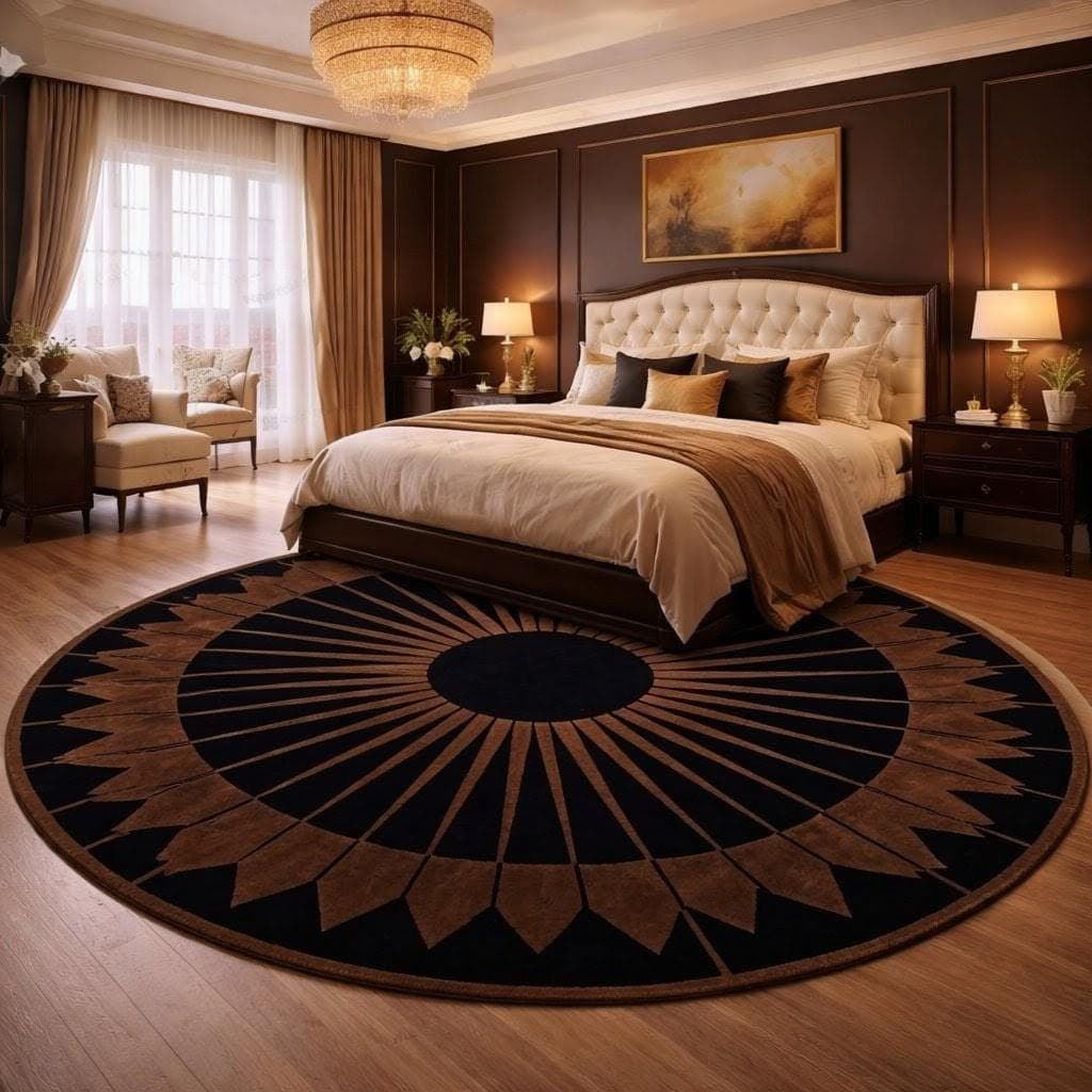 Black Gold Geometric Sunburst Round Area Rug, Luxury Living Room Carpet - image 3
