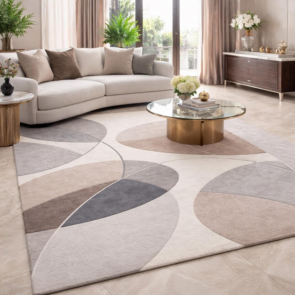 Modern Abstract Area Rug: Neutral Geometric Carpet for Living Room - image 4