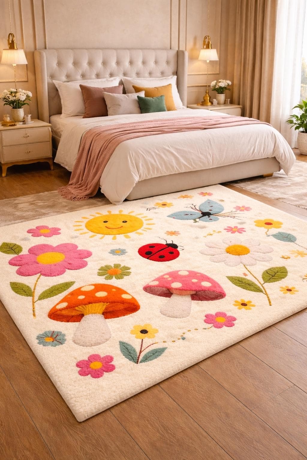 Floral Mushroom Rug, Soft Tufted Carpet for Nursery Playroom, Kids Room Decor