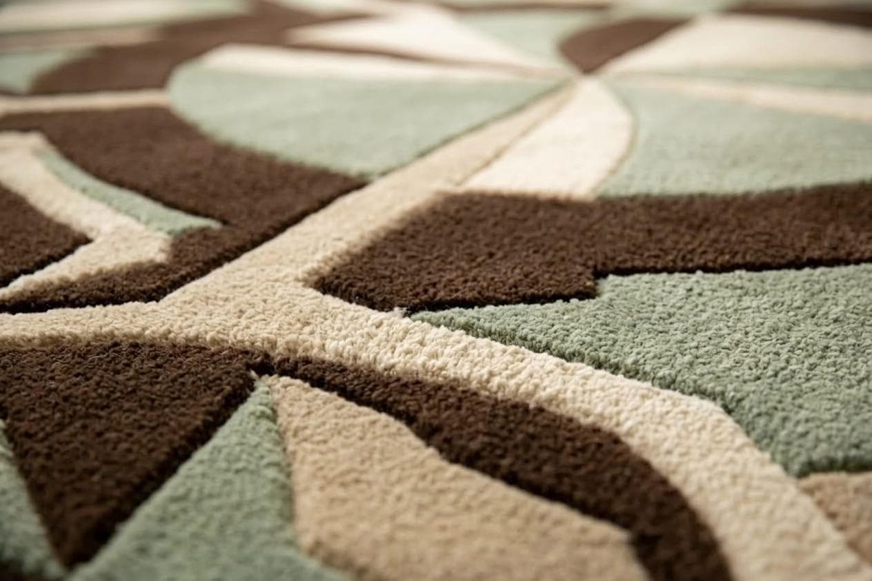 Geometric Abstract Area Rug, Beige Brown Green Living Room Carpet - image 4