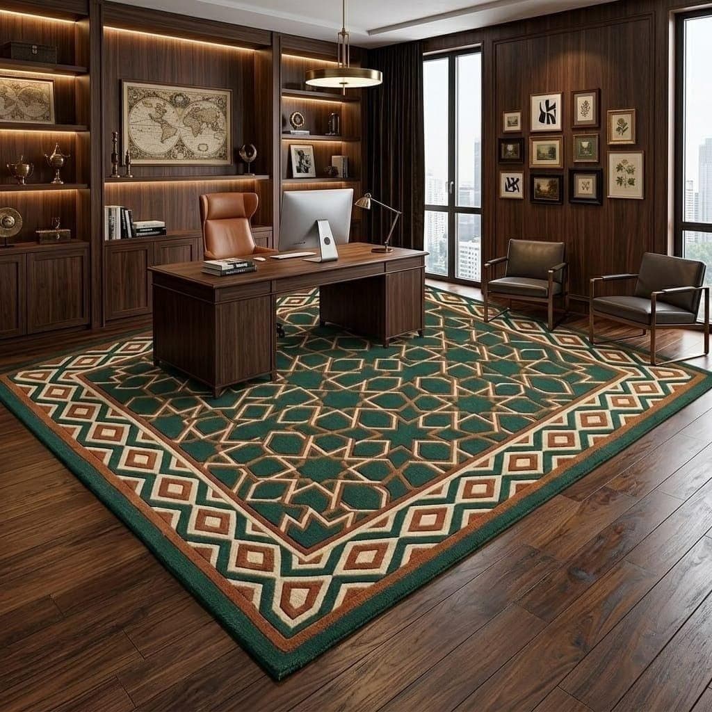 Green Geometric Moroccan Area Rug, Modern Kids Room Carpet, Boho Nursery Decor - image 5