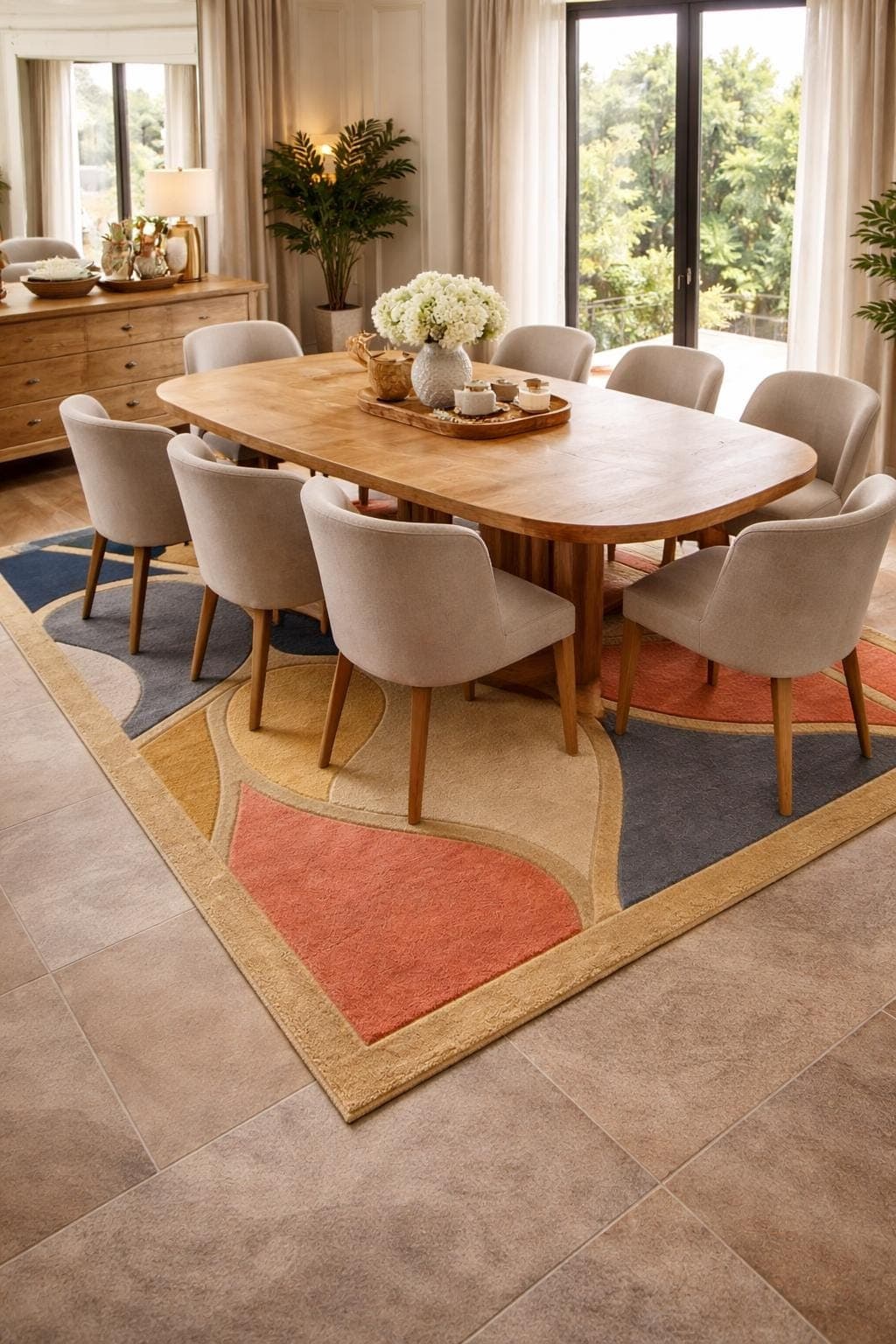 Abstract Geometric Area Rug, Multicolor Plush Living Room Carpet - image 5