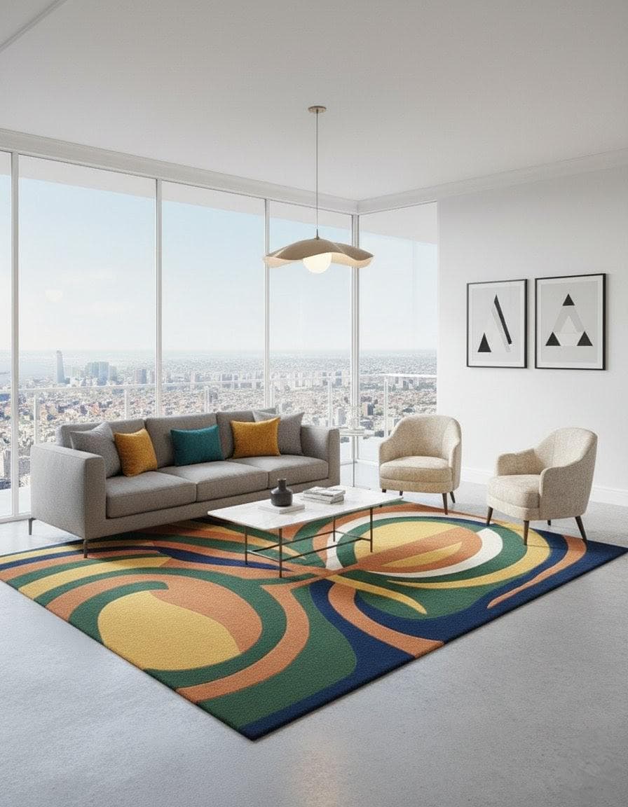 Modern Abstract Geometric Area Rug, Mid Century Carpet, Colorful Living Room Floor Rug - image 4