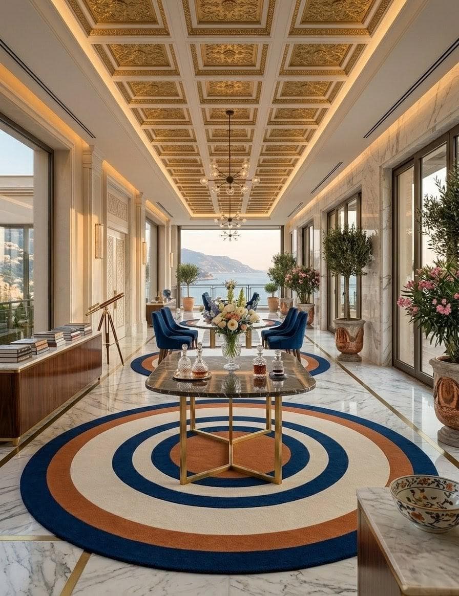 Hand-Knotted Wool Rug – Modern Bullseye Design, Navy Burnt Orange Cream Area Rug - image 3