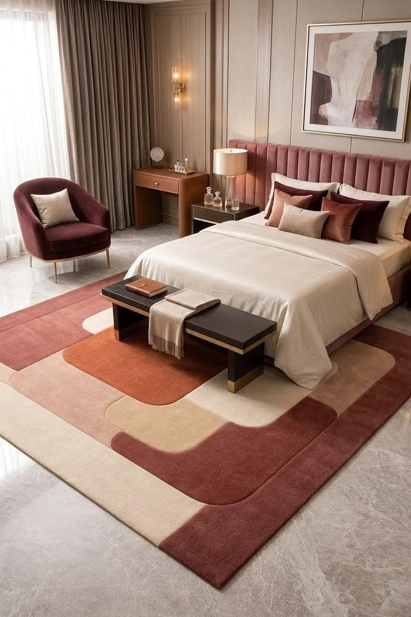 Modern Geometric Abstract Area Rug, Beige Terracotta Living Room Carpet - image 4