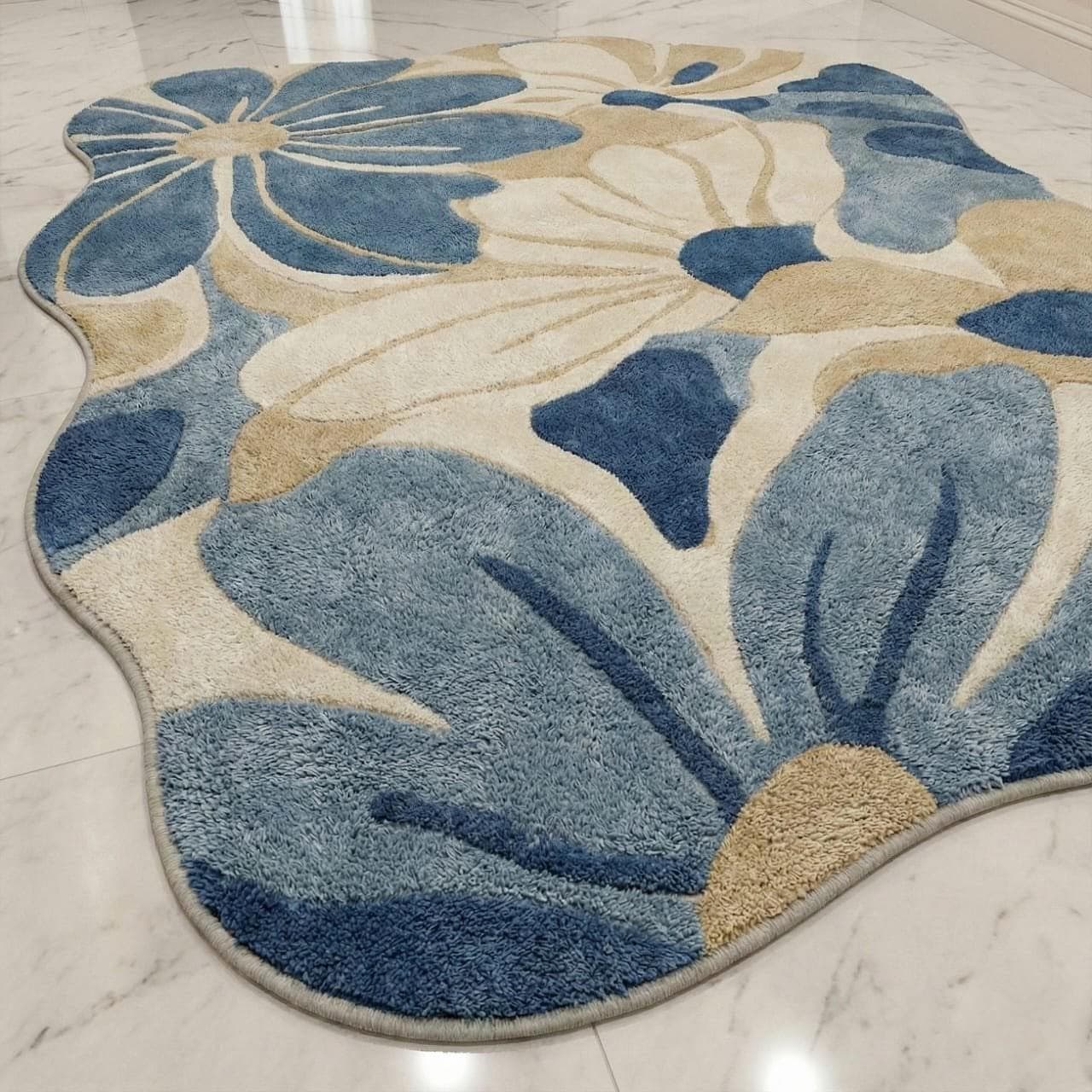 Blue Floral Area Rug, Handmade Abstract Tufted Carpet, Luxury Living Room Decor - image 5