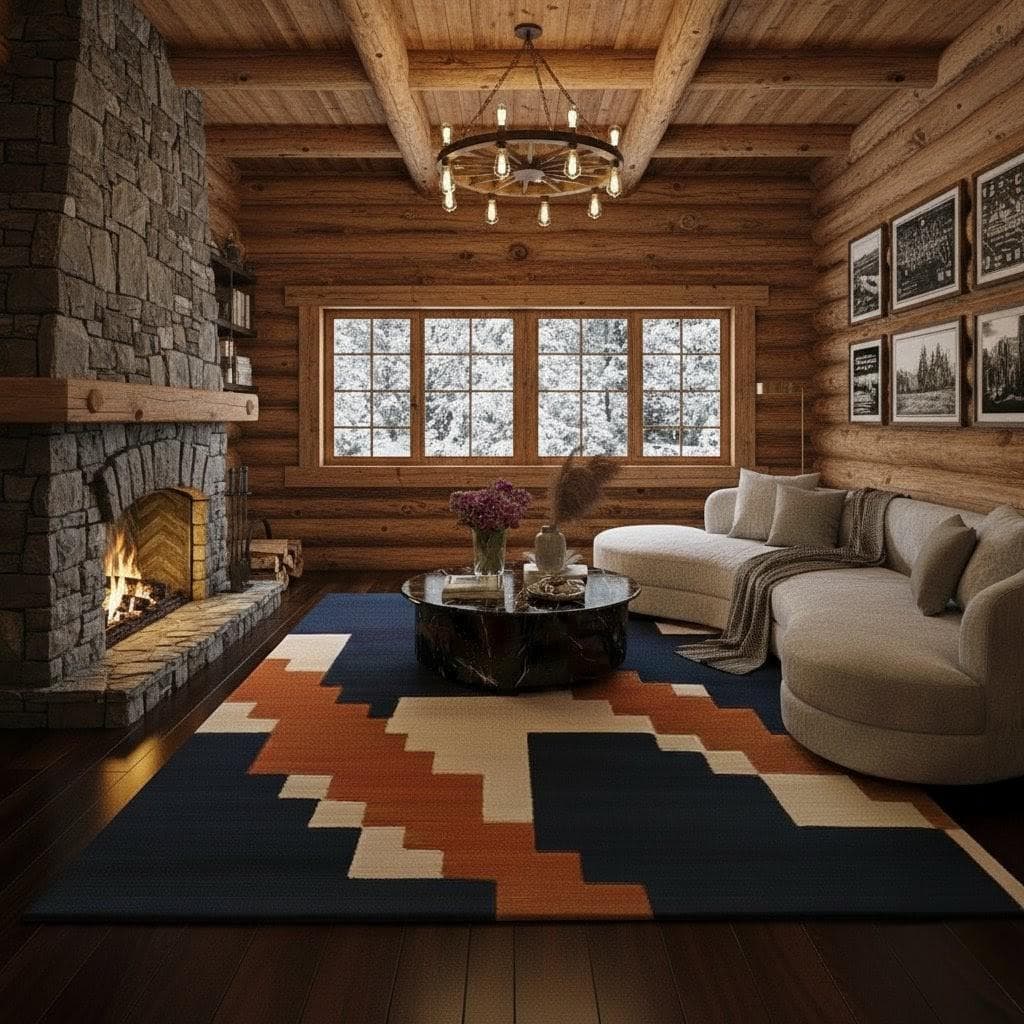 Geometric Tribal Southwestern Rug, Cozy Winter Lodge Print - image 4