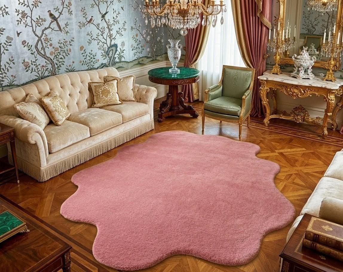 Pink Irregular Plush Rug, Soft Abstract Bedroom Carpet, Cozy Modern Floor Decor - image 5