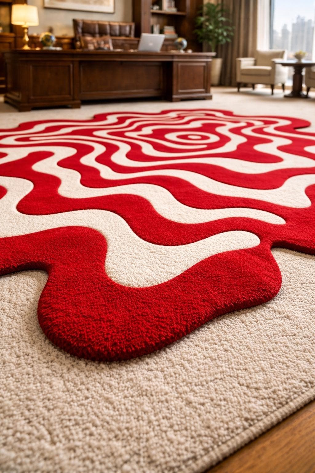 Abstract Red Wavy Area Rug, Irregular Modern Living Room Carpet - image 3