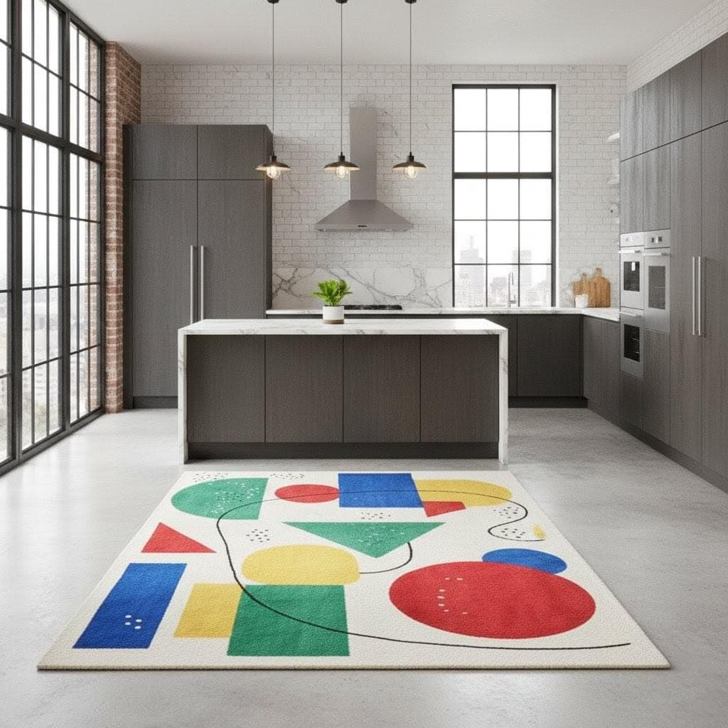 Colorful Geometric Bauhaus Area Rug, Modern Abstract Living Room Carpet